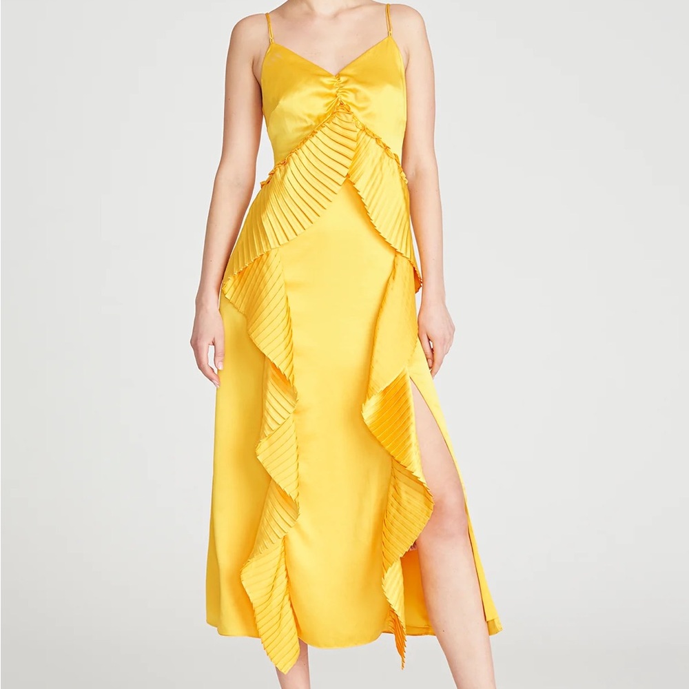 AMUR Yellow Pleated Leena dress. NWT